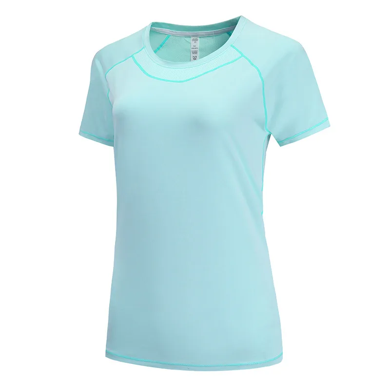 Рубашки для йоги с коротким рукавом и круглым вырезом, компрессионные дышащие быстросохнущие спортивные футболки, топ с принтом, женские камуфляжные футболки - Цвет: Небесно-голубой