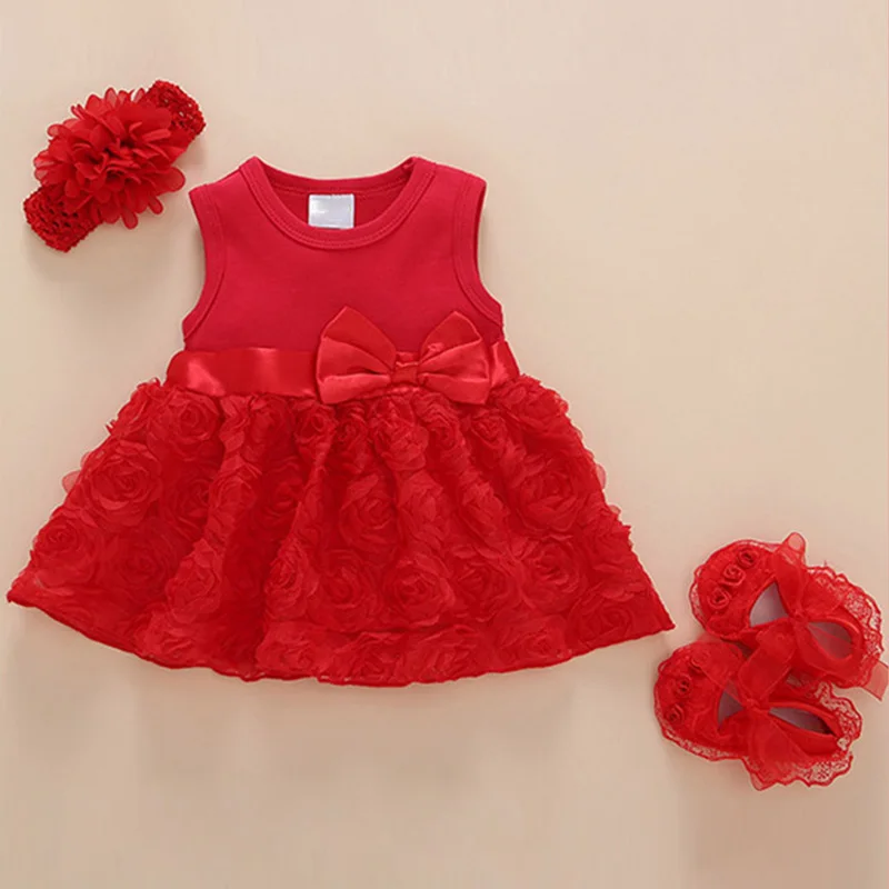 Платья для малышей, новая весенне-летняя одежда для маленьких девочек, повязка на голову+ обувь, нарядное платье для девочек, костюм «платье принцессы», платье для новорожденных - Цвет: redAN022