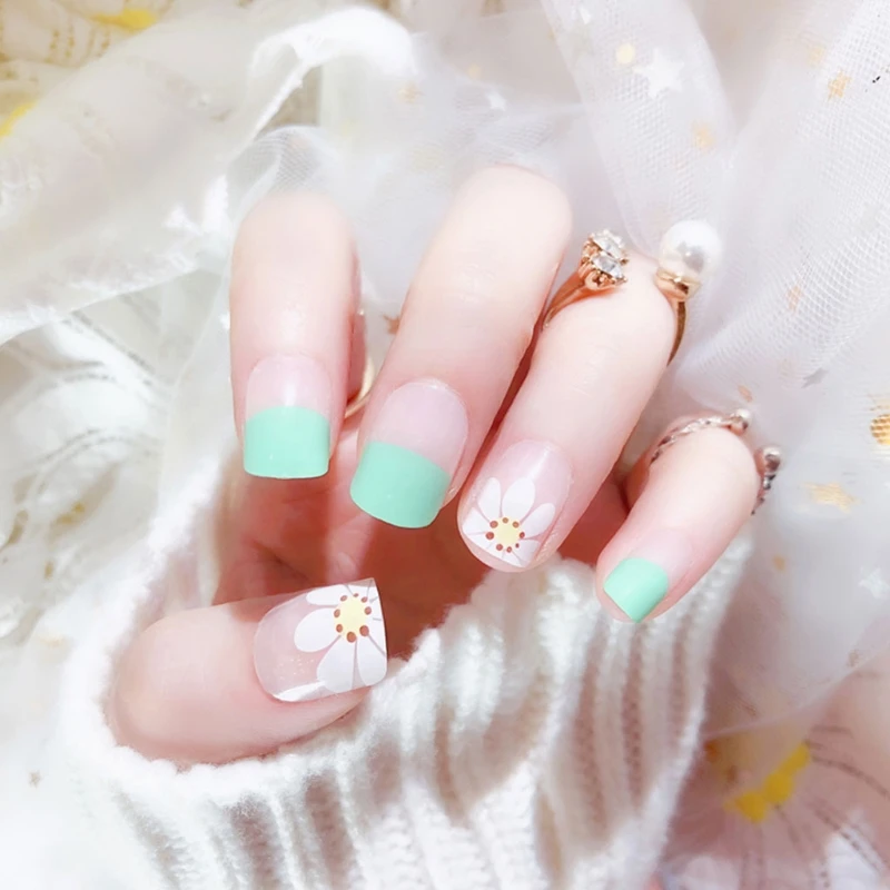 

24pcs Set Flower Design Nail Tips Acrylic False French Full Nails Art C60