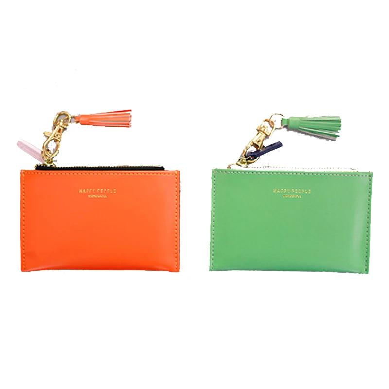 

New Fashion Thin Women's Tassel Short Wallet Coin Purse Solid PU Leather Girls High Quality Card Holder Bag Change Purses