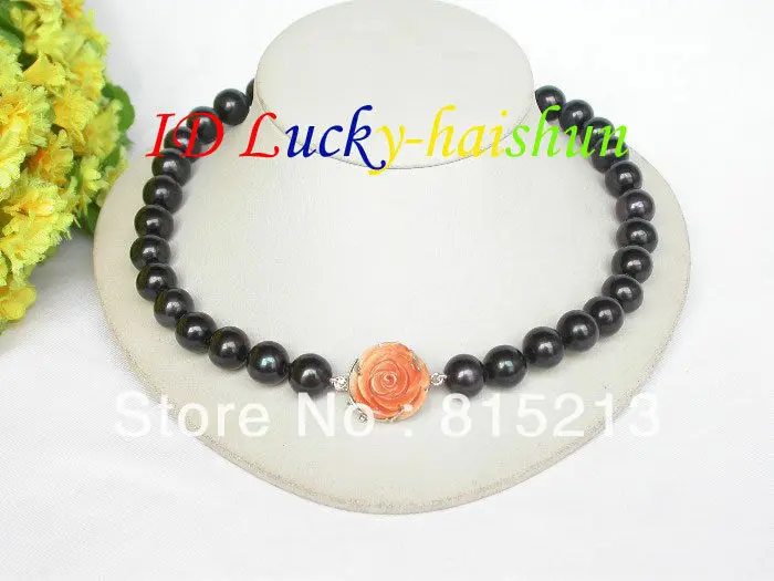 Ddh001526 AAA 18 \13mm ronde gitzwart parels ketting 925 zilver coral sluiting Ddh001526 AAA 18 \13mm ronde gitzwart parels ketting 925 zilver coral sluiting