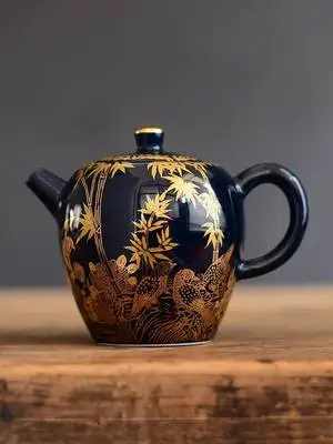 Индиго ручная роспись золотой чайник керамический бытовой кунг-фу Da Hong Pao черный чайный набор фильтр ручной работы аксессуары для чая Посуда - Цвет: 02