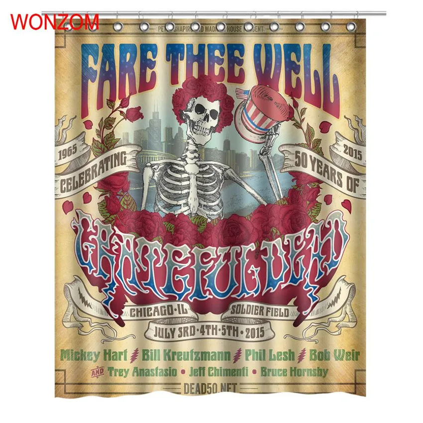 

WONZOM Polyester Fabric Rose Skull Curtains with 12 Hooks For Bathroom Decor Modern Bath Waterproof Curtain Bathroom Accessories