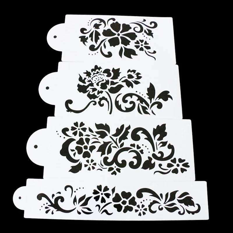 

4PCS different Style Plum Flower sweet Heart Spray Stencils Birthday Cake DIY Mold Dessert Decorating Bread Tools