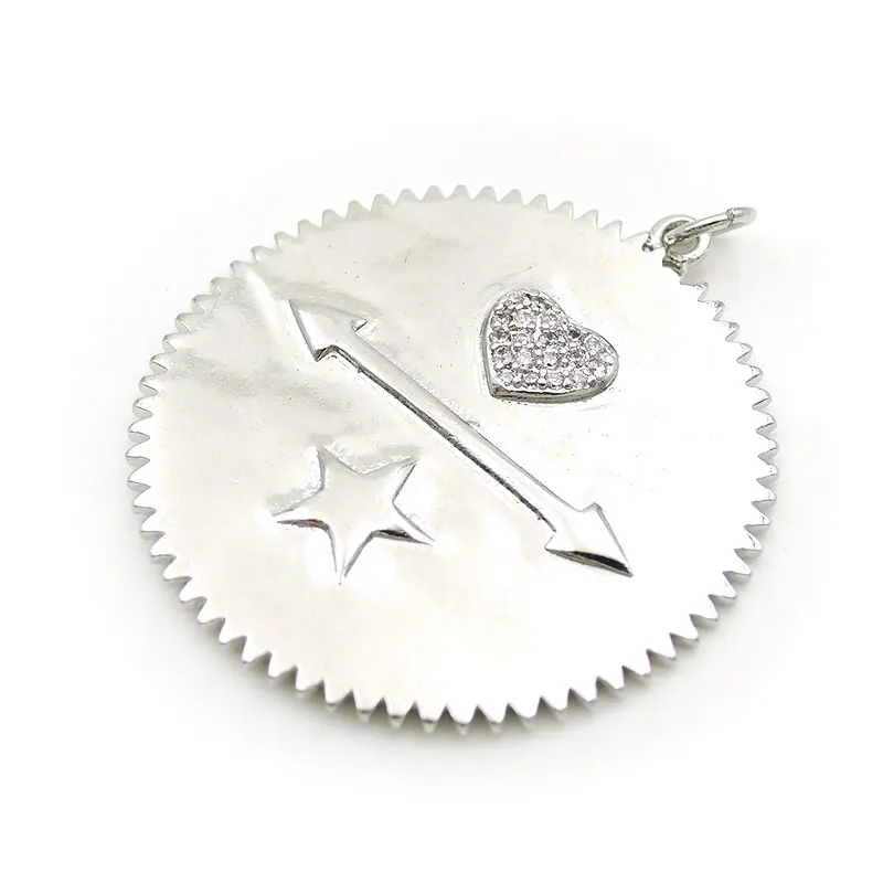 Silver 32*32*2 мм Micro Pave Clear CZ Сердце Звезда стрелка рельеф зигзаг круглое очарование подходит для мужчин и женщин делая ожерелья ювелирные изделия - Окраска металла: Silver