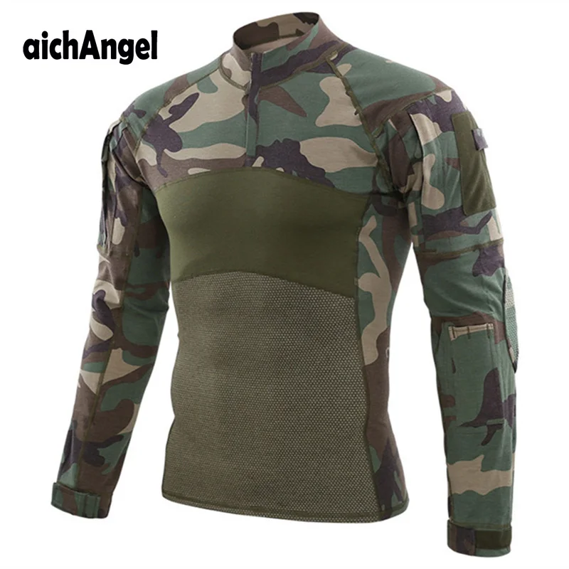 Tactical Army Combat Shirt Men Military Long Sleeve T Shirt Breathable Cotton Multicam Paintball Airsoft Uniform Outwear