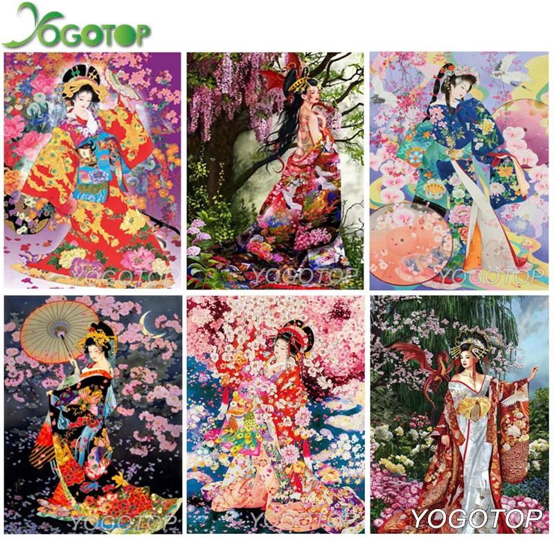 

YOGOTOP DIY Diamond Painting Cross Stitch Crafts 5D Diamond Mosaic Decor Full Diamond Embroidery Kimono Japanese women QA162