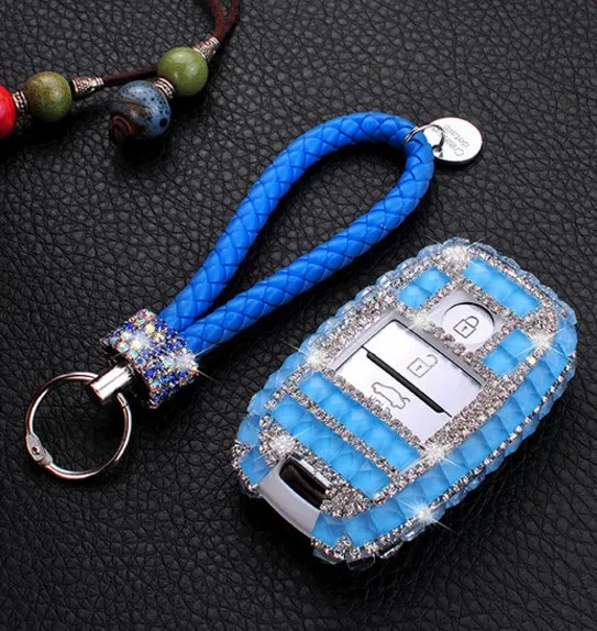 Подарок Роскошные кристаллы Bling Дело Key Holder бумажник для KIA K3 K5 Sorento KX5 Optima KX3 K3S Sportage Carens Smart брелока крышка - Название цвета: Синий