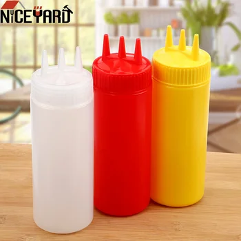 

NICEYARD 3 Hole Squeeze Bottle 3 Colors Kitchen Accessories Sauce Vinegar Oil Ketchup Gravy Cruet Condiment Dispenser