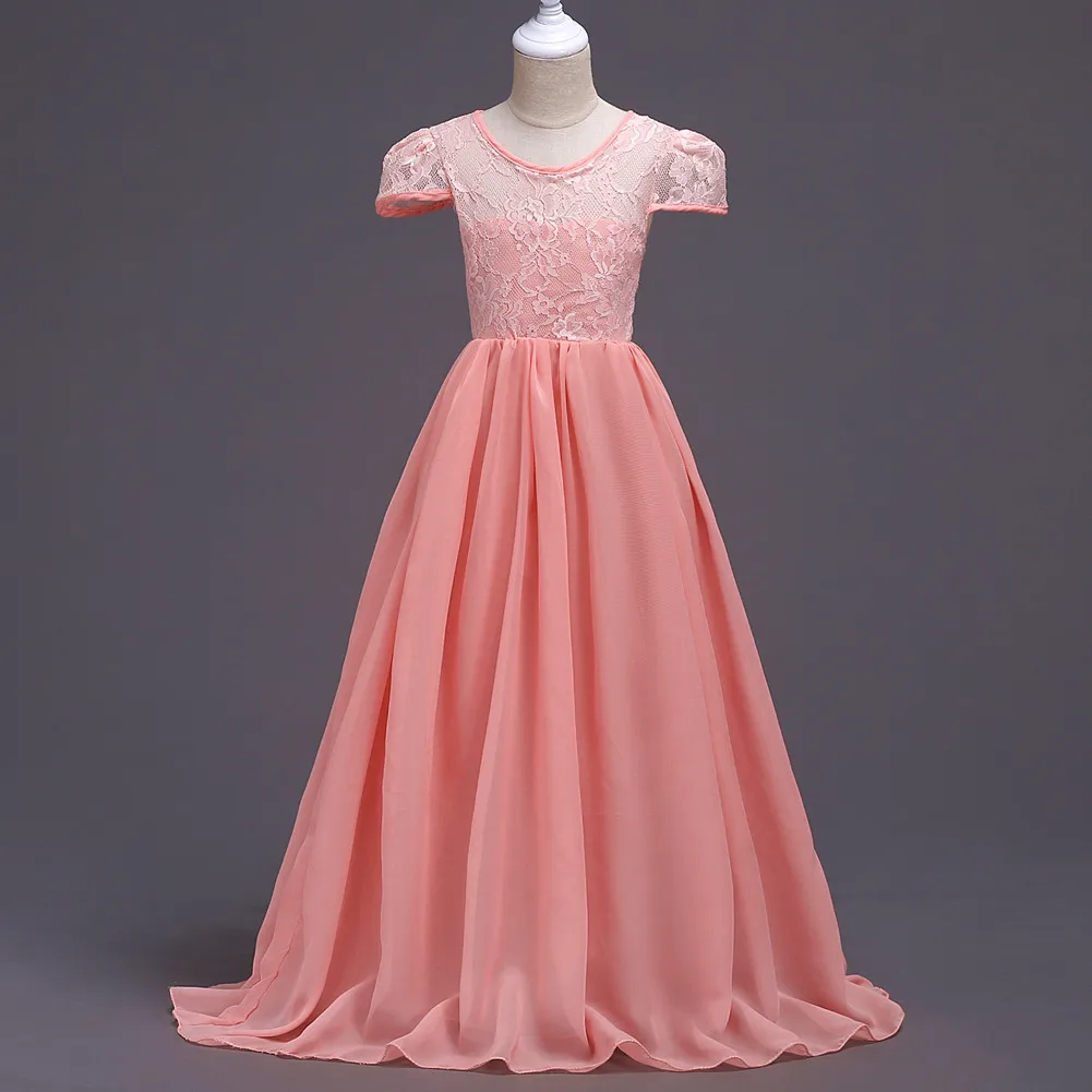 

Girls Evening Dress Short Sleeve Flexible Lace Dress High-end Dress Dance Performing Piano Playing 6-15T Middle and Big Girls