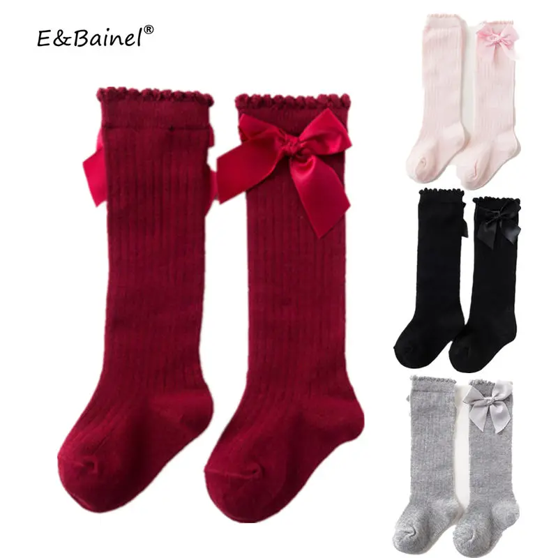 Cute Baby Girl Socks Princess Socks Knee High Bows Cotton Baby Socks
