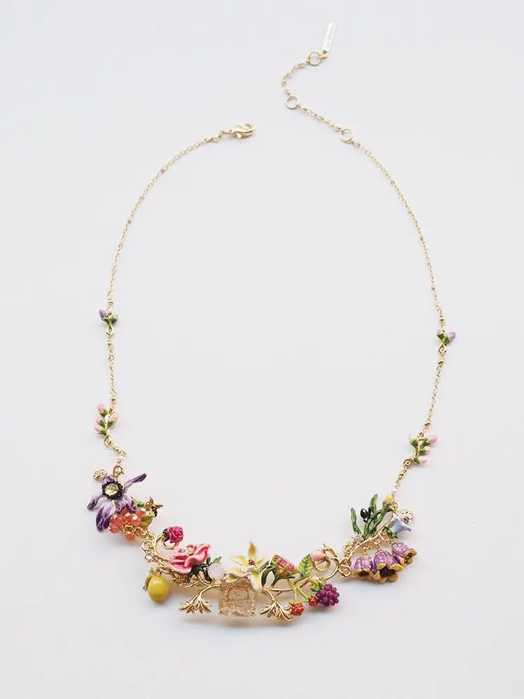 Amybaby дизайнерское ожерелье ручной работы с эмалью, глазурью, розовым цветком, бутоном розы, без пирсинга, серьги-капли, регулируемое кольцо, браслет - Окраска металла: necklace 1