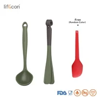 Ladle-Tong-Green Liflicon силиконовая посуда большая ложка Еда Тонг скиммер общая гигиенические одноцветное силиконовое покрытие длинной ручкой подарок шпатель - Цвет: Ladle-Tong-Green