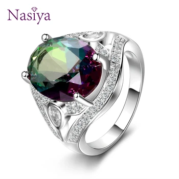 

Genuine Rainbow Fire Mystic Oval Topaz Rings Concave Cut Solid 925 Sterling Silver Ring Vintage Fine Jewelry For Women Hot