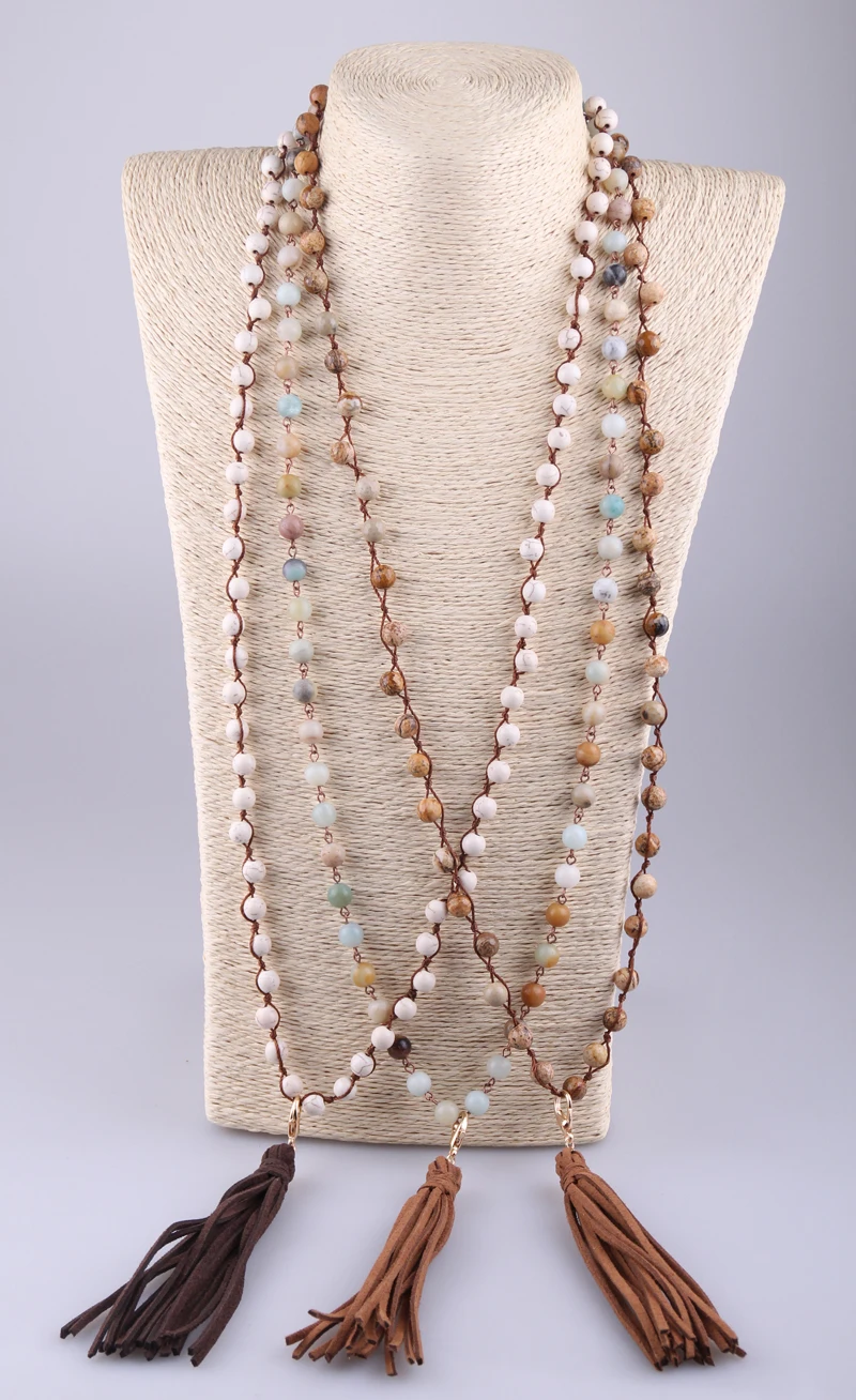 

Fashion Mix Color Natural Stones Long Tassel Pendant Necklace Handmade Women Jewelry