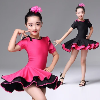 

2019 Spandex Girls Latin Dresses for Dancing Ballroom Dance Dress Rumba Samba Children Samba Cha Cha Tango Skirt Standard Salsa