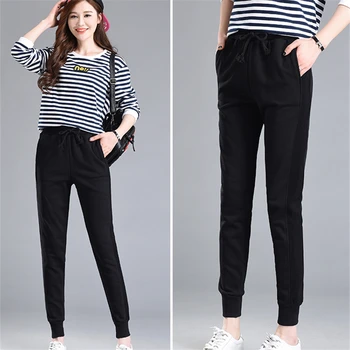 

Casual Pants Female 2020 Spring Autumn New Skinny Harem Pants Solid Color Black Trousers for Women Sweatpants Pockets Drawstring