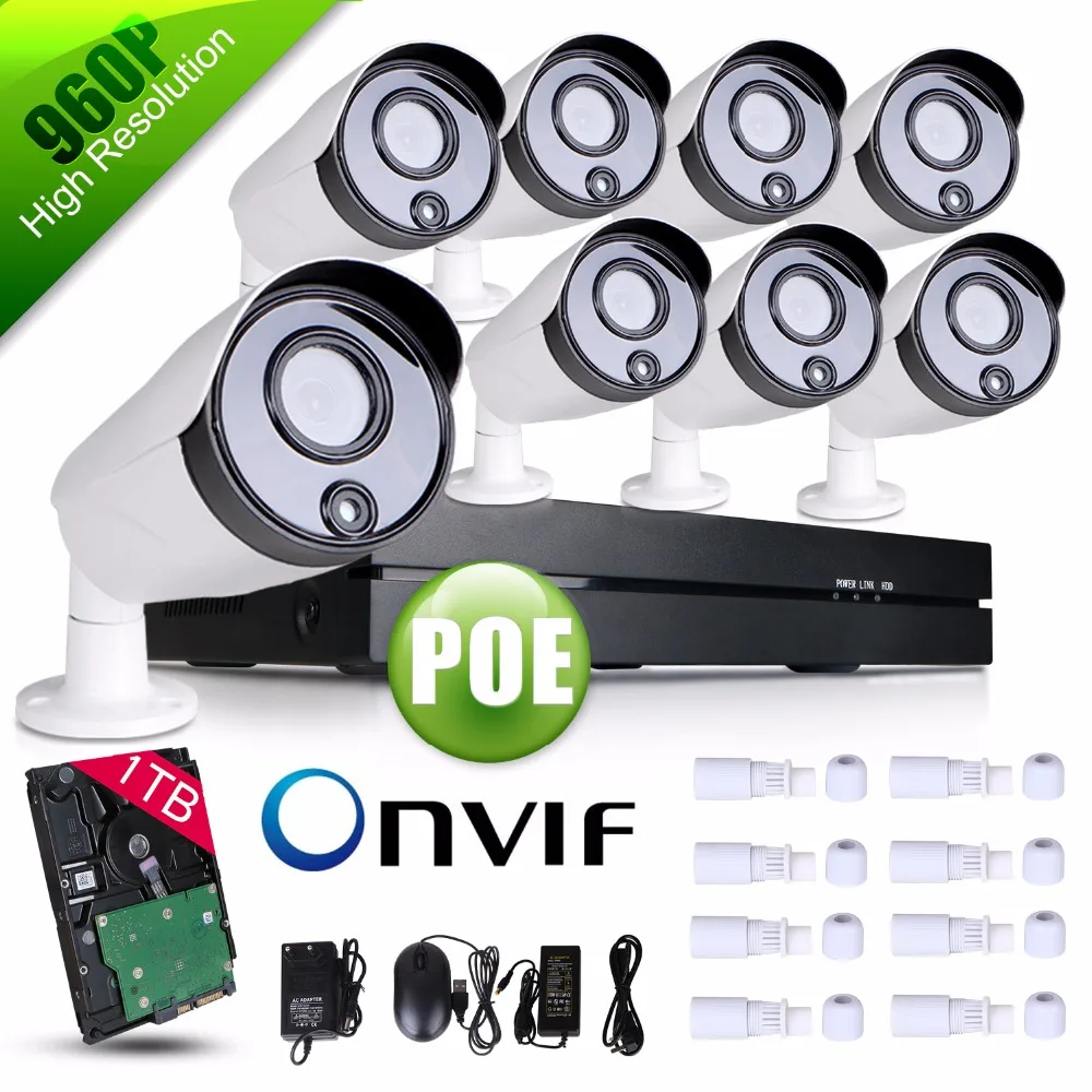 

1/4 "CMOS Waterproof 8CH H.264 NVR Home Surveillance 960P PoE Outdoor IR-CUT Security Bullet IP Camera 1TB Hard Drive