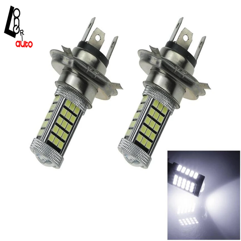 

2X H4 White Car Bulb High Power 63 SMD 2835 LED Fog Light DC 12V H121 Light Bulb