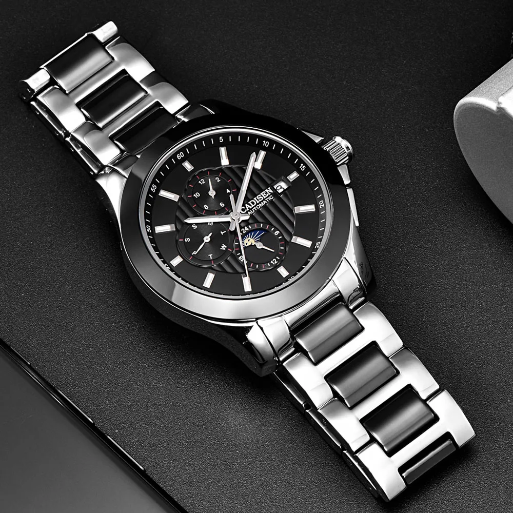 CADISEN رجل الساعات العلامة التجارية الفاخرة التلقائي الميكانيكية ووتش الرجال الصلب الكامل الأعمال للماء الرياضة الساعات Relogio Masculino CADISEN رجل الساعات العلامة التجارية الفاخرة التلقائي الميكانيكية ووتش الرجال الصلب الكامل الأعمال للماء الرياضة الساعات Relogio Masculino