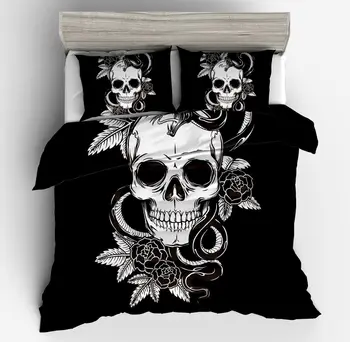

3d Personality fashion Black bedding White Skull Print Duvet Cover pillow case Geometric Style Home Decor twin full queen size