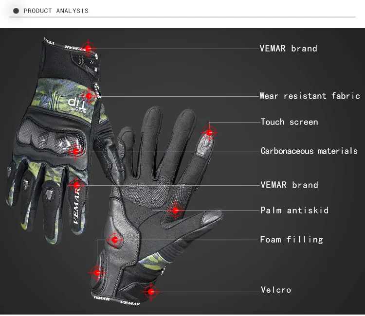 Новая модель VEMAR VE-179 мотоциклетные Углеродные дышащие перчатки/спортивные перчатки для верховой езды/гоночные сенсорные перчатки 3 цвета