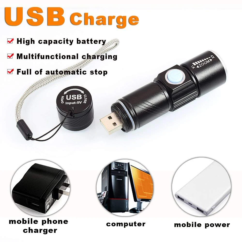 USB Перезаряжаемые фонарик светодио дный 3 режима Масштабируемые Факел Мини