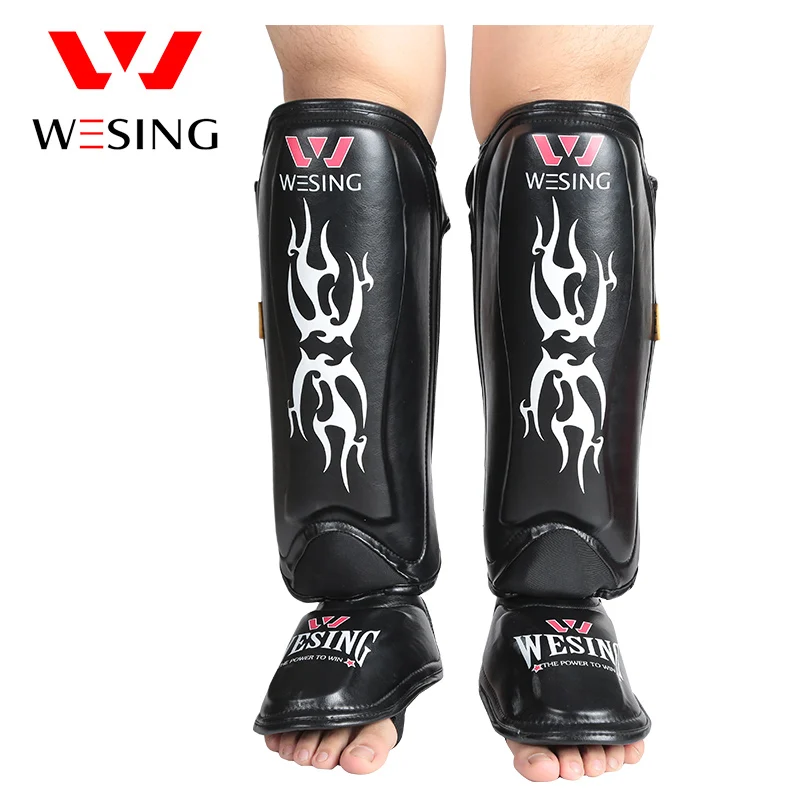 Wesing Муай Тай Щитки ног колодки защитное снаряжение ММА Shinguards Муай Тай щиток молодежи - Цвет: black pu