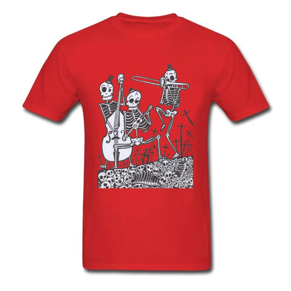 Skeleton Jazz Band O Neck T Shirts Summer Autumn Tops Tees Short Sleeve Latest Cotton Fashionable Tops Tees Custom Men Skeleton Jazz Band red