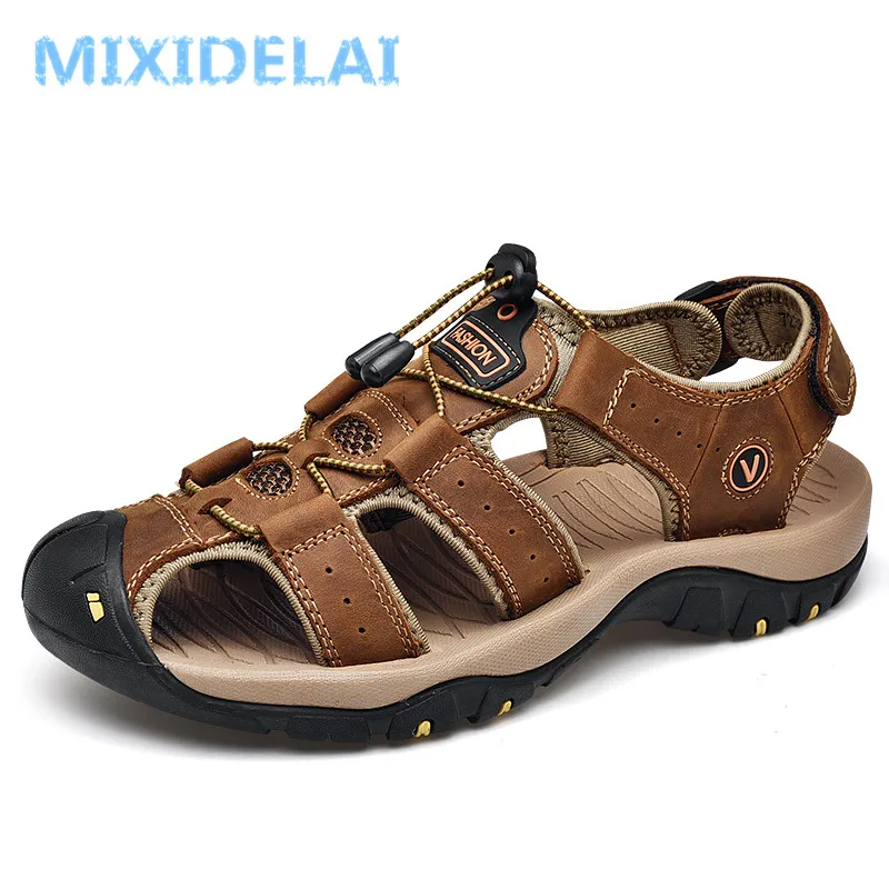 MIXIDELAI/Мужская обувь из натуральной кожи; летние мужские сандалии; модные уличные пляжные сандалии и шлепанцы; большие размеры 38-48