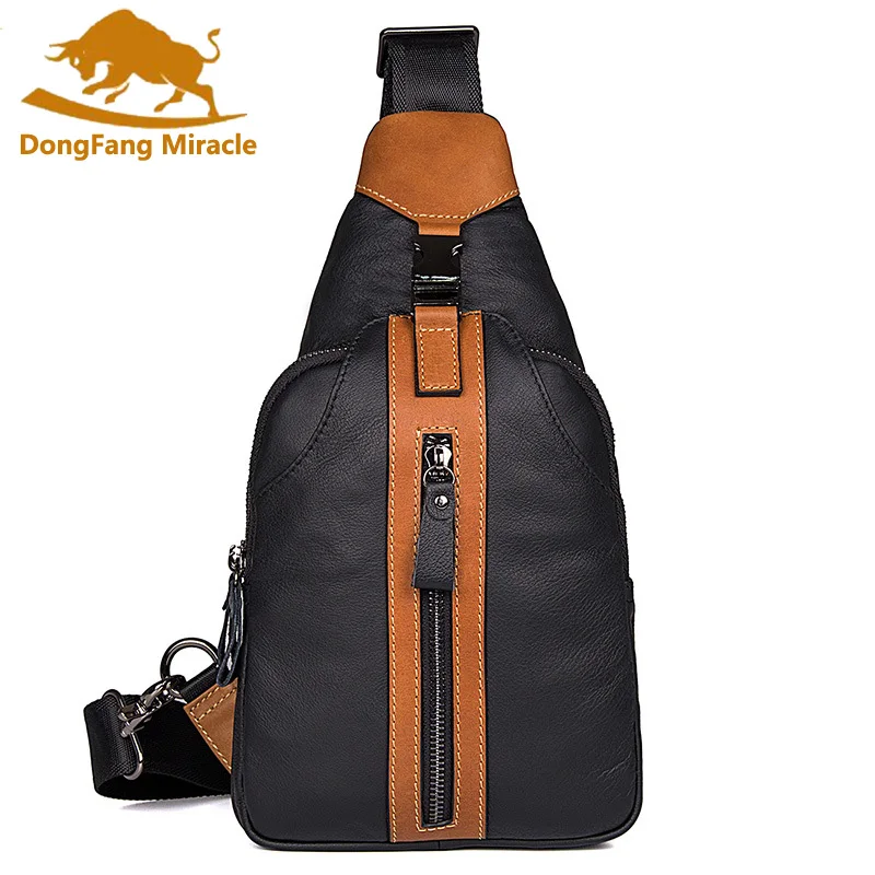 DongFang чудо высокое качество натуральная коровья кожа забавная сумка нагрудная сумка для мужчин сумка-мессенджер маленькая Повседневная нагрудная сумка