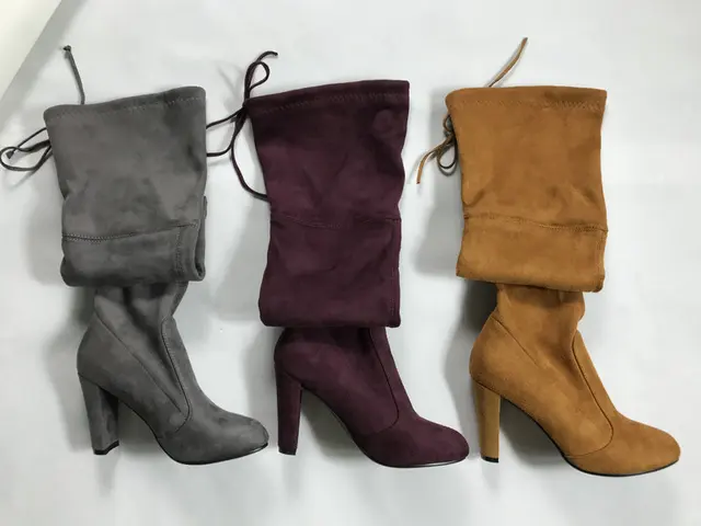 Top Faux Suede Women Thigh High Boots Stretch Slim Sexy Fashion Over the Knee Boots Female Shoes High Heels Black Gray Wine Nude -