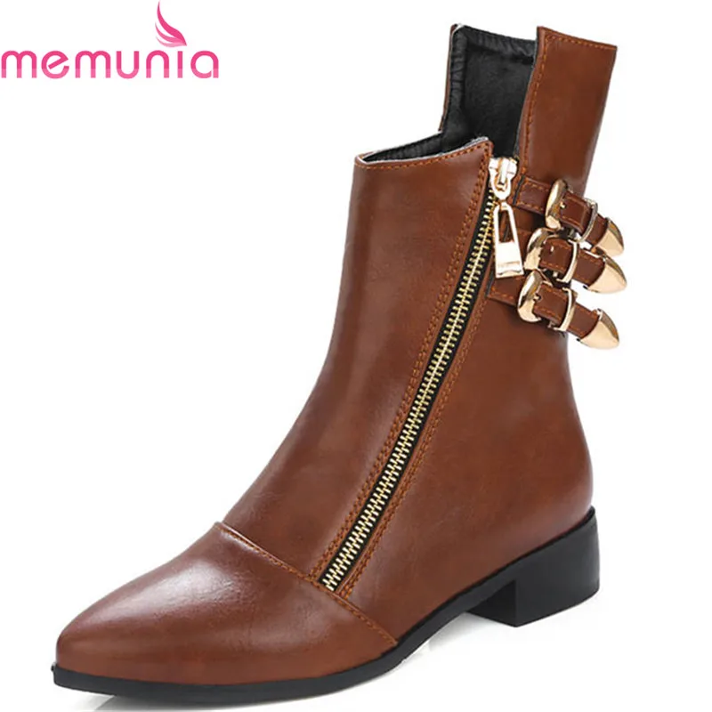 

MEMUNIA 2020 new arrive top quality pu pointed toe autumn winter boots zipper with buckle ankle boots women fashion shoes woman