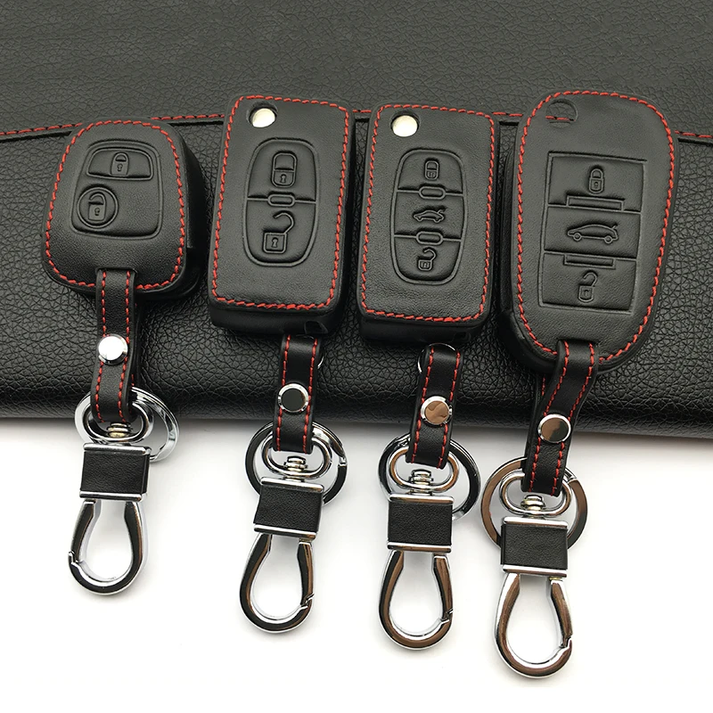 

Genuine Leather key chain ring cover case holder For Peugeot 106 107 206 207 307 408 RCZ for Citroen C4L C5 C3 Key cases shell
