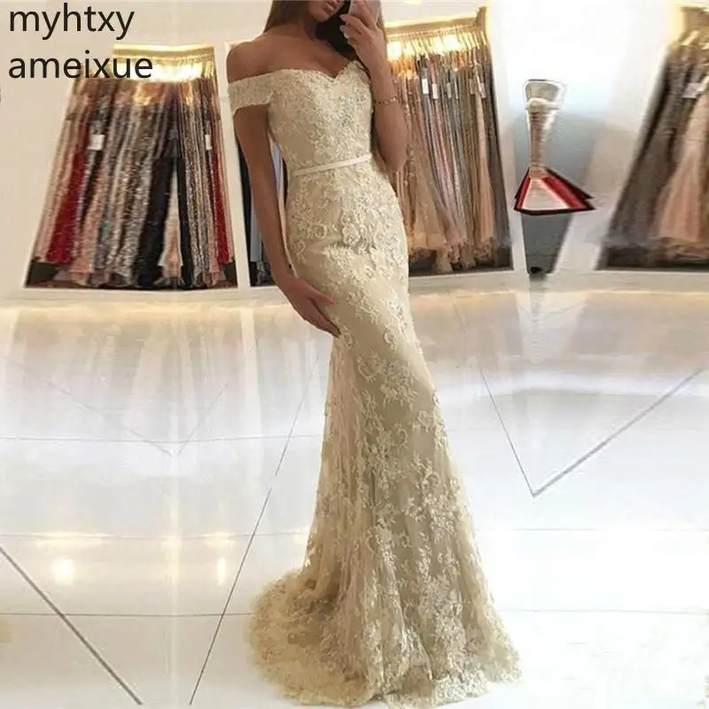 

2020 New Sexy Sweetheart Sweep Creamy-white Evening Dress Train Trumpet Sleeveless Floor-length Lace Empire Shoulder Plus Size