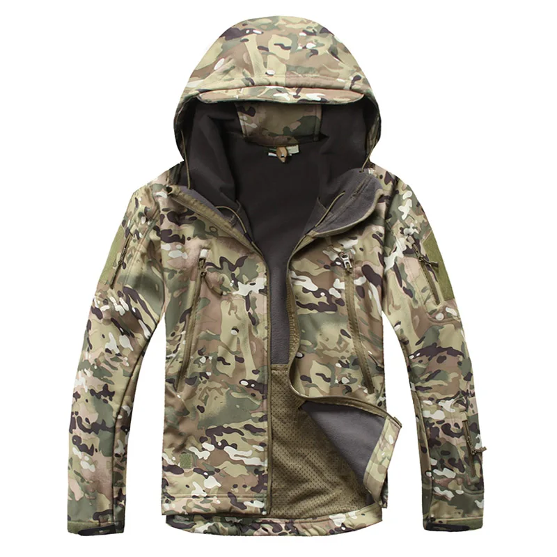 TACVASEN армейская камуфляжная куртка, пальто, Мужская тактическая куртка, флисовая водонепроницаемая куртка, флисовая ветрозащитная военная одежда для охоты - Цвет: CP