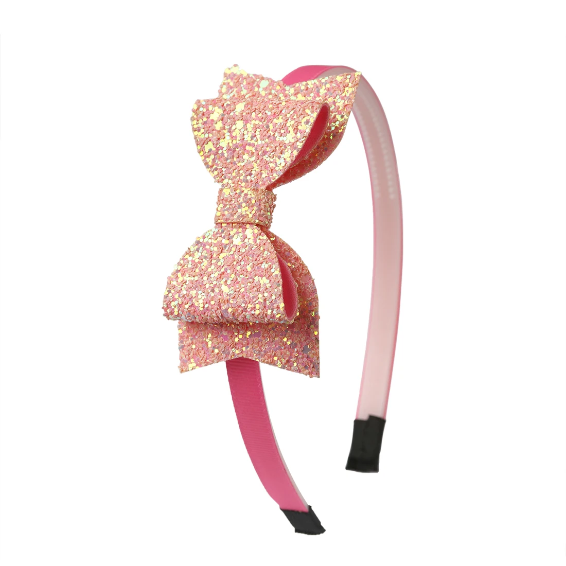 

1PC Sequin Hair Bows With Plastic Hairbands Girls' Pink Glitter Bows Grosgrain Ribbon Hairbands Children's Headwear
