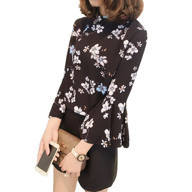2018 Summer Floral Chiffon Blouse Women Tops Flare Sleeve Shirt Women Ladies Office Blouse Korean Fashion Blusas Chemise Femme 1