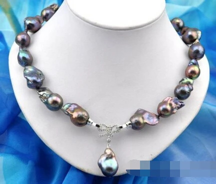 

Jewelr 006451 baroque black keshi reborn pearl necklace pendant
