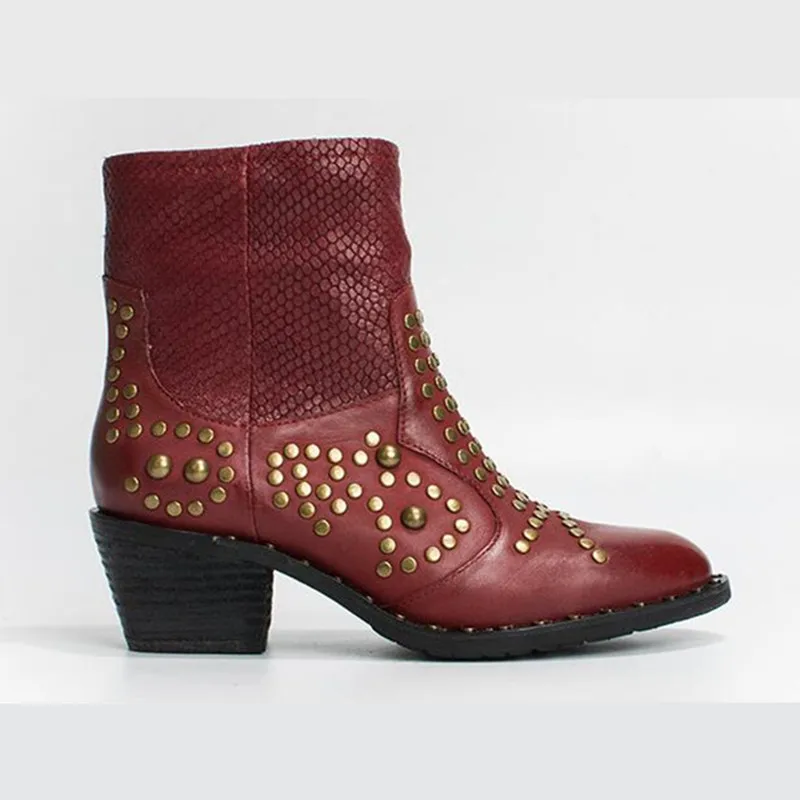 Leder Frauen Besetzt Für Kurze rot Stiefel Lining Winter Booties Reitstiefel Plush Aus Weibliche black Plattform Botas Nieten Lining Echtem Knöchel Schwarzes Jady Rose Herbst winered taq0wxFI7