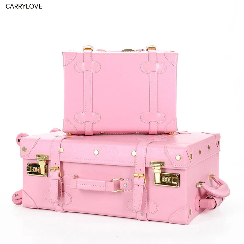 pink vintage luggage