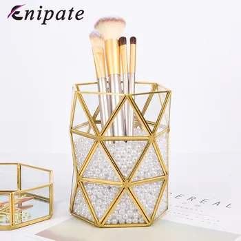

Enipate Nordic Style Metal Storage Box Make-up Brush Pencil Storage Baskets Creative Simple Gold Home Desk Organizer 15.8*12.5cm