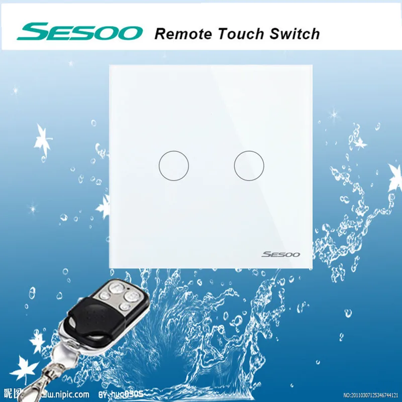 EU UK SESOO Wall Switch 2 Gang 1 Way wireless Remote Control Touch Light Switch LED