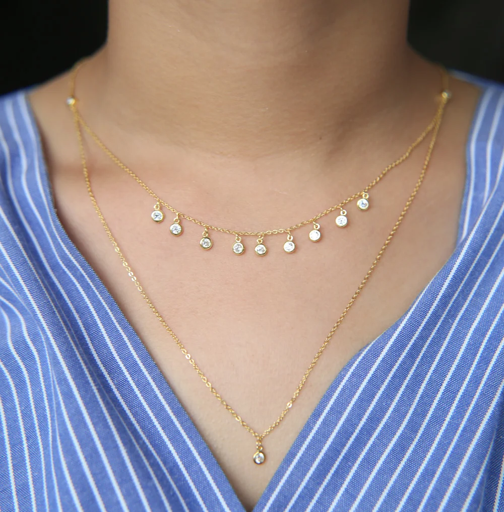 

Collier Collare 925 Sterling Silver Jewelry Aaa+ Cz Pave Choker Maxi Necklace Women Multilayer Round Pendants 2019 Rose Color