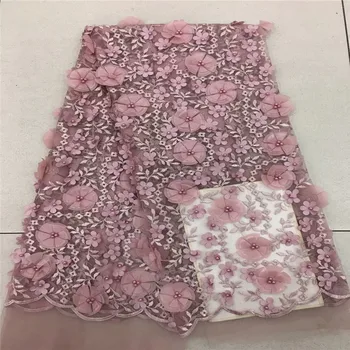 

2018 Latest 3D Appliqued Nigerian Lace Fabric Embroidered French Tulle Lace Latest African Lace Fabric 2018 With beads FR72-23