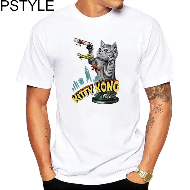 

Funny Men's T-shirt Cat Print Short Sleeve Summer Tops Causal White Tshirt Harajuku Streetwear Tee Shirt Homme Male Clothes 2019