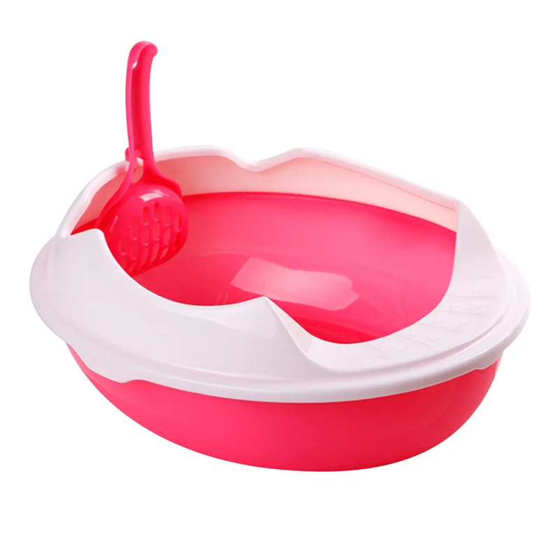 

2 Size Oval Cat Random Solid Plastic Litter Box Pet Dog Large Tray Cleaning Tool Doggy Basin and Toilet Cat Loo with Shovel