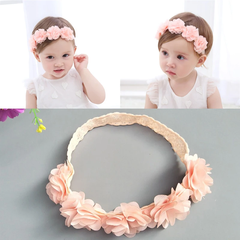 

M MISM Newborn Chiffon Flower Headbands Lace Hollow out Hair Bands Sweet Cute Head Wrap Hair Accessories For Party Photography