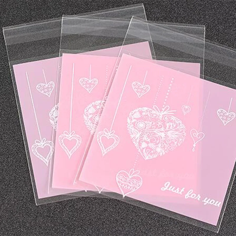 50 шт. розовый подарок Любовь Рождество мешок DIY печенье мешок пластиковые упаковочные пакеты для конфет шоколад прозрачный самоклеящийся