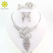 Мода Посеребренная Кристалл Цепочки и ожерелья Браслет Серьги кольцо комплект ювелирных изделий в африканском стиле Для женщин костюм партии Ювелирные наборы